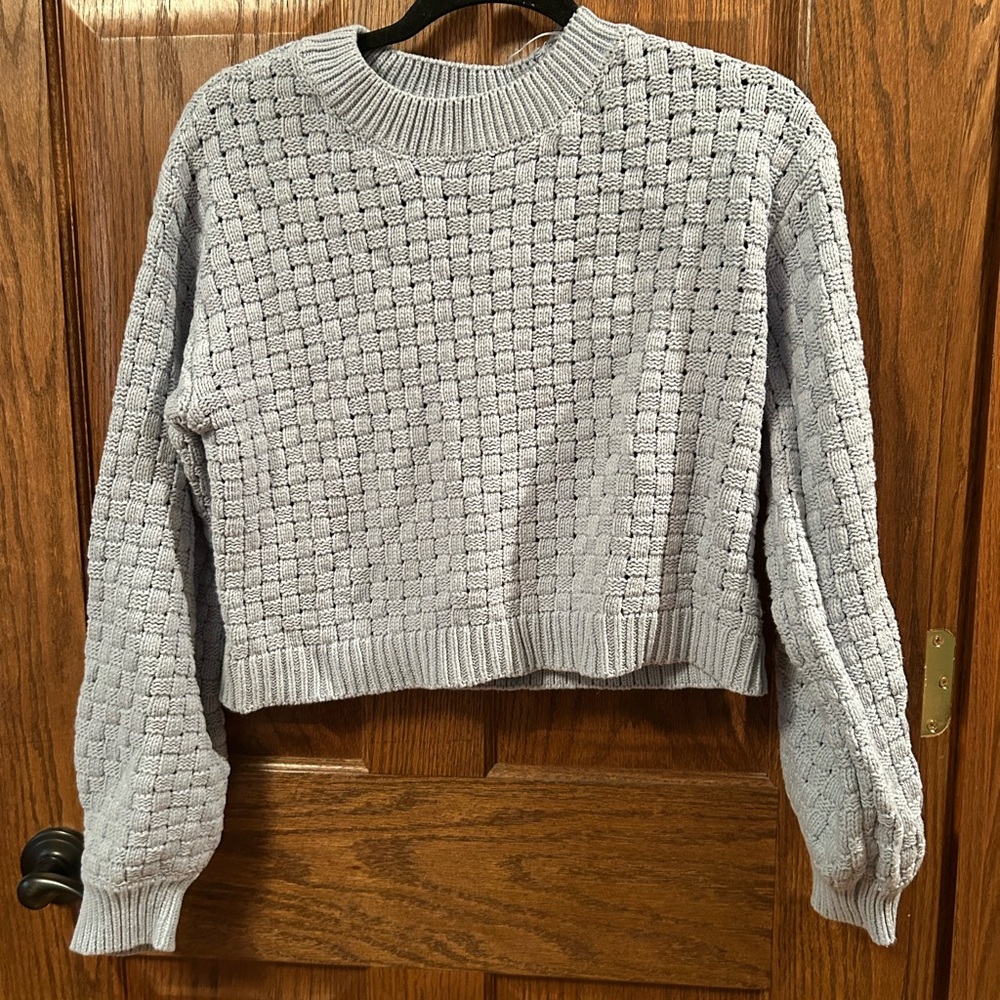 Dusty Blue Cropped Knit Sweater